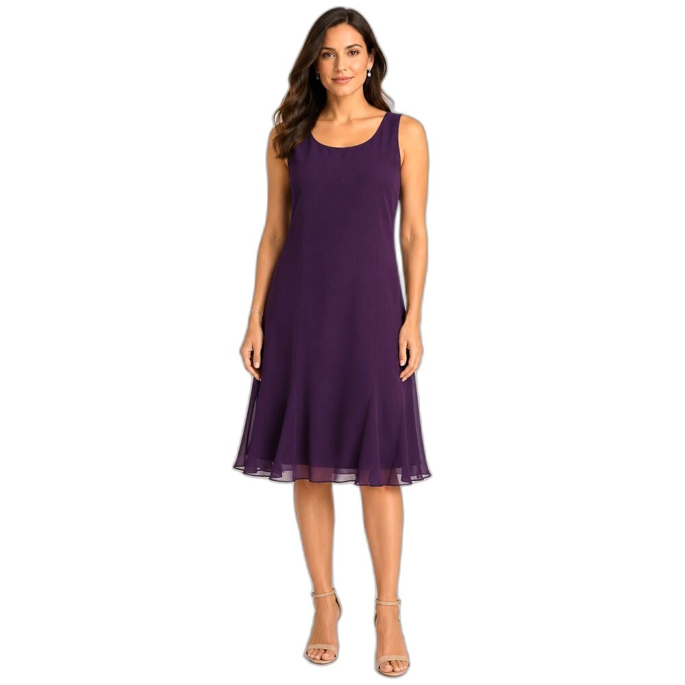 Danny & Nicole Purple Chiffon Sleeveless Dress Size 14 Midi Formal